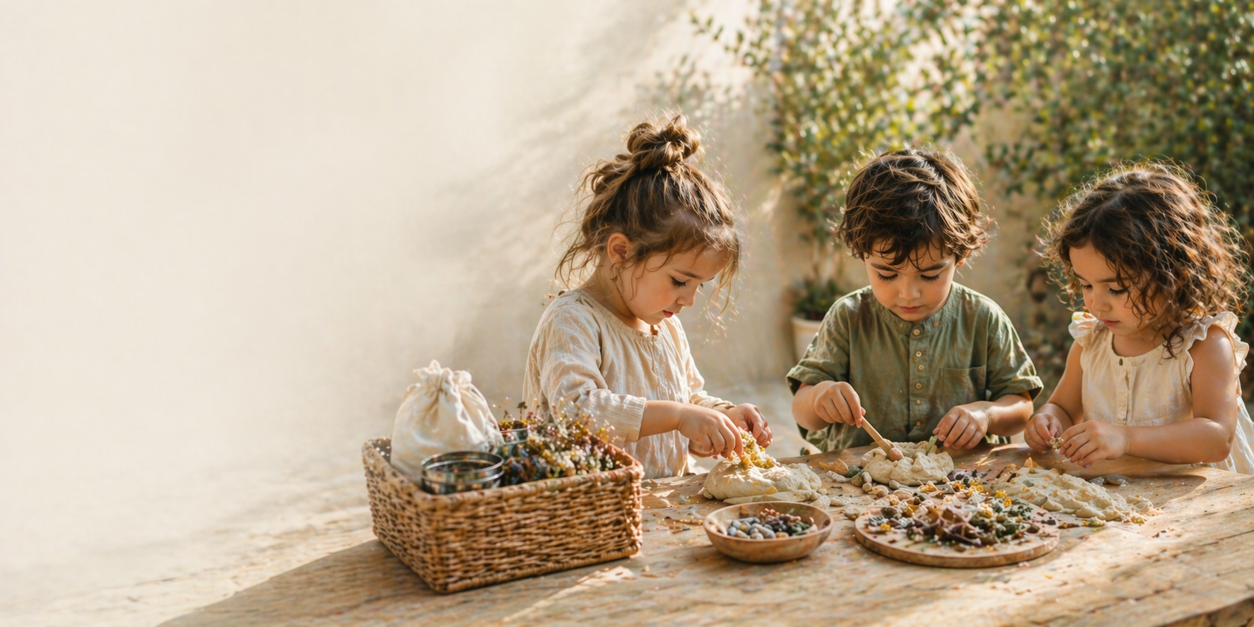Children making natural dough creations at a let's dough event
